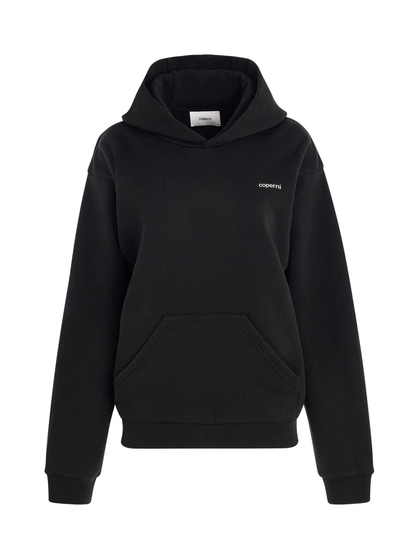 Image of a model wearing Outerwear. Productname: COPERNI Horn Hoodie in BLACK colour by brand - COPERNI