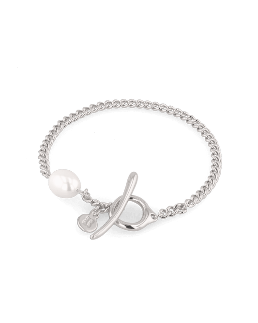 Image of Bracelets. Product name - Cadiz Silver Pearl T-Bar Bracelet in colour by brand - LAVANA