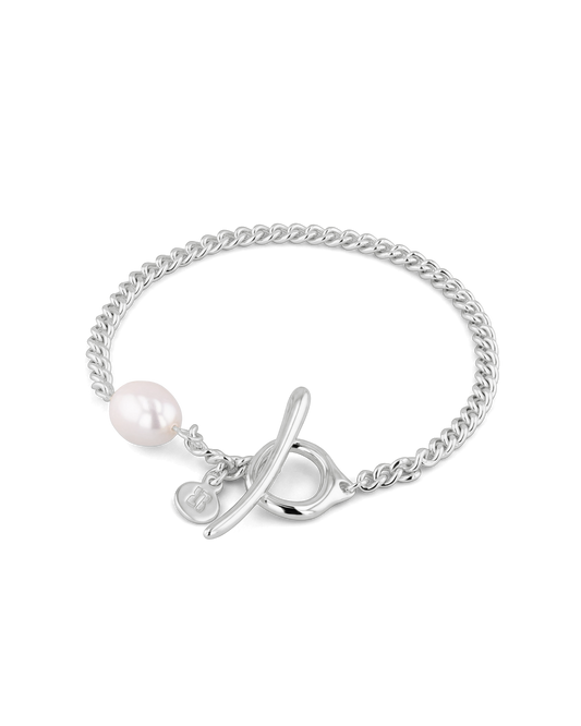 Image of Bracelets. Product name - Cadiz Silver Pearl T-Bar Bracelet in colour by brand - LAVANA