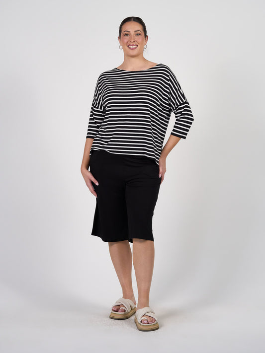 Lou Lou Camila 3/4 Sleeve Bamboo Top (Black & White Stripe)