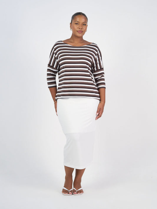 Lou Lou Camila 3/4 Sleeve Bamboo Top (Brown Stripe)