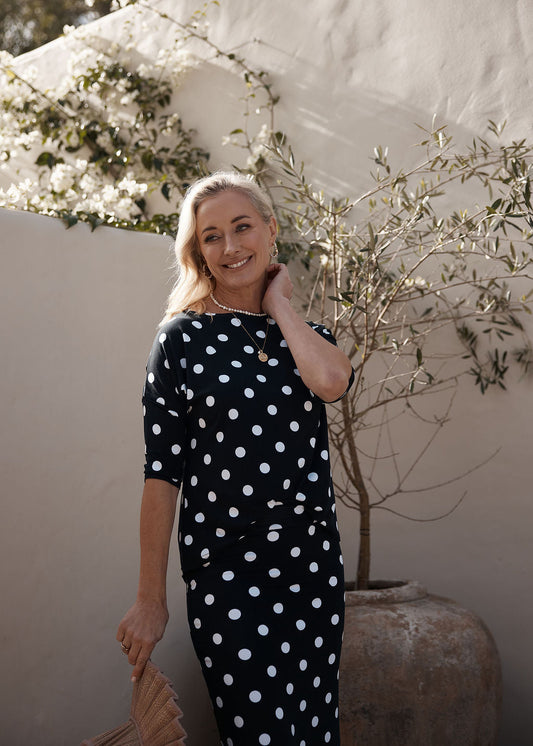 Lou Lou Camila 3/4 Sleeve Bamboo Top (Polka Dot)