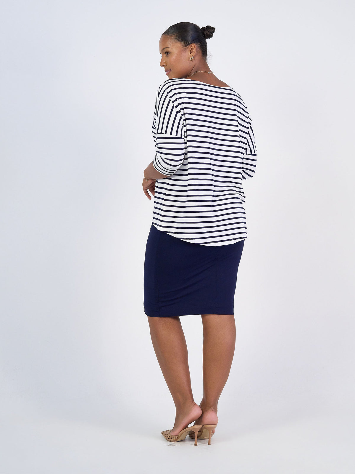 Lou Lou Camila 3/4 Sleeve Bamboo Top (Navy & White Stripe)