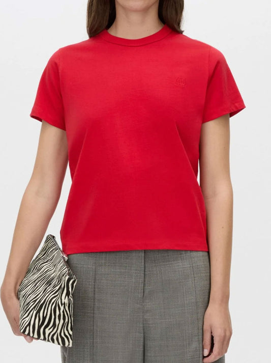 Image of a model wearing Tops. Productname: CAMILLA AND MARC ROSA MONOGRAM NEAT FIT TEE in Poppy colour by brand - Camilla And Marc