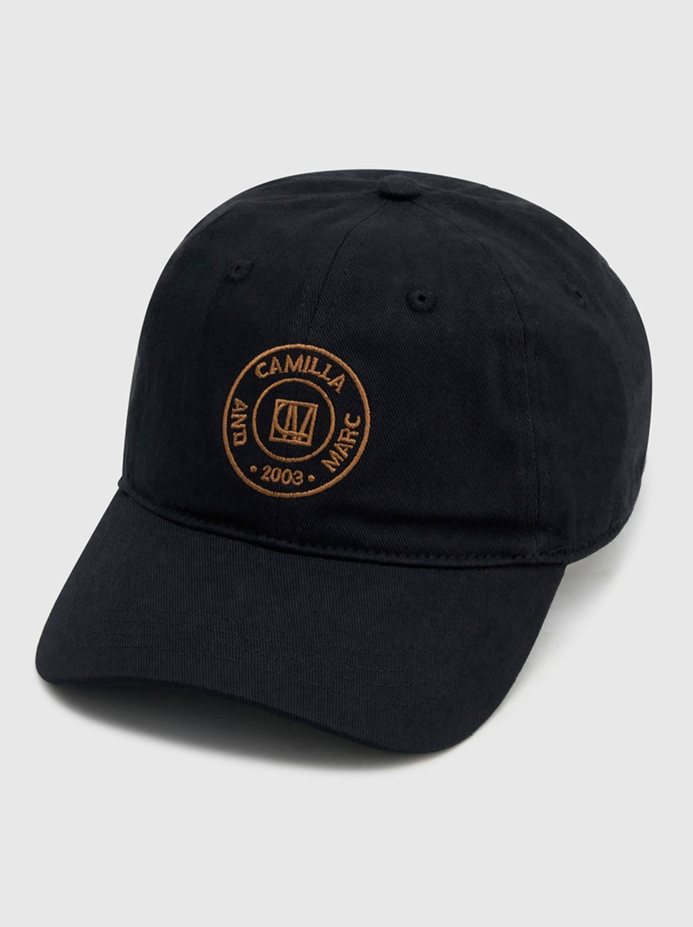 Image of Hats. Product name - CAMILLA AND MARC WESTELY EMB LOGO CAP in Black Tan colour by brand - Camilla And Marc