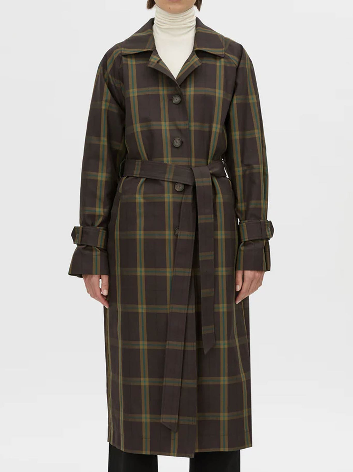 Image of Coats & Jackets. Product name - CAMILLA AND MARC WINTON CHECK TRENCH COAT in Espresso colour by brand - Camilla And Marc