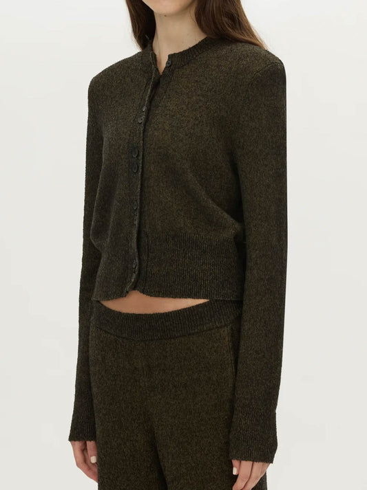 Image of a model wearing Outerwear. Product name - CAMILLA AND MARC SOLEO TEXTURED KNIT CARDIGAN in Water colour by brand - Camilla And Marc