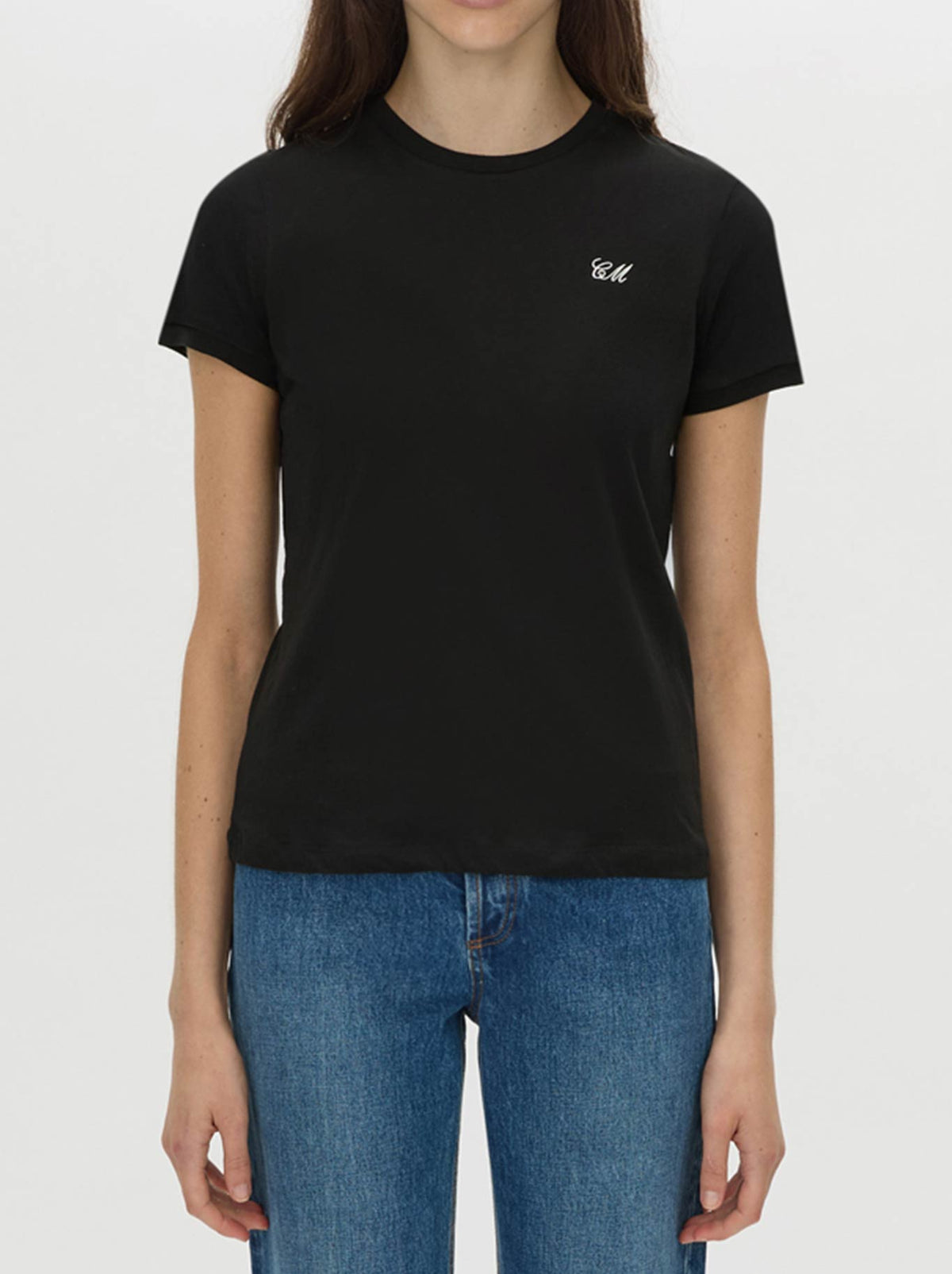 Image of a model wearing Tops. Product name - CAMILLA AND MARC BIRDIE FITTED PRINT TEE in Black colour by brand - Camilla And Marc