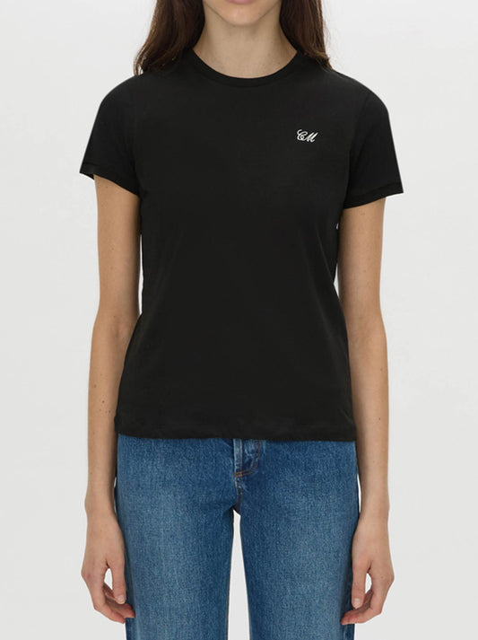 Image of a model wearing Tops. Product name - CAMILLA AND MARC BIRDIE FITTED PRINT TEE in Black colour by brand - Camilla And Marc