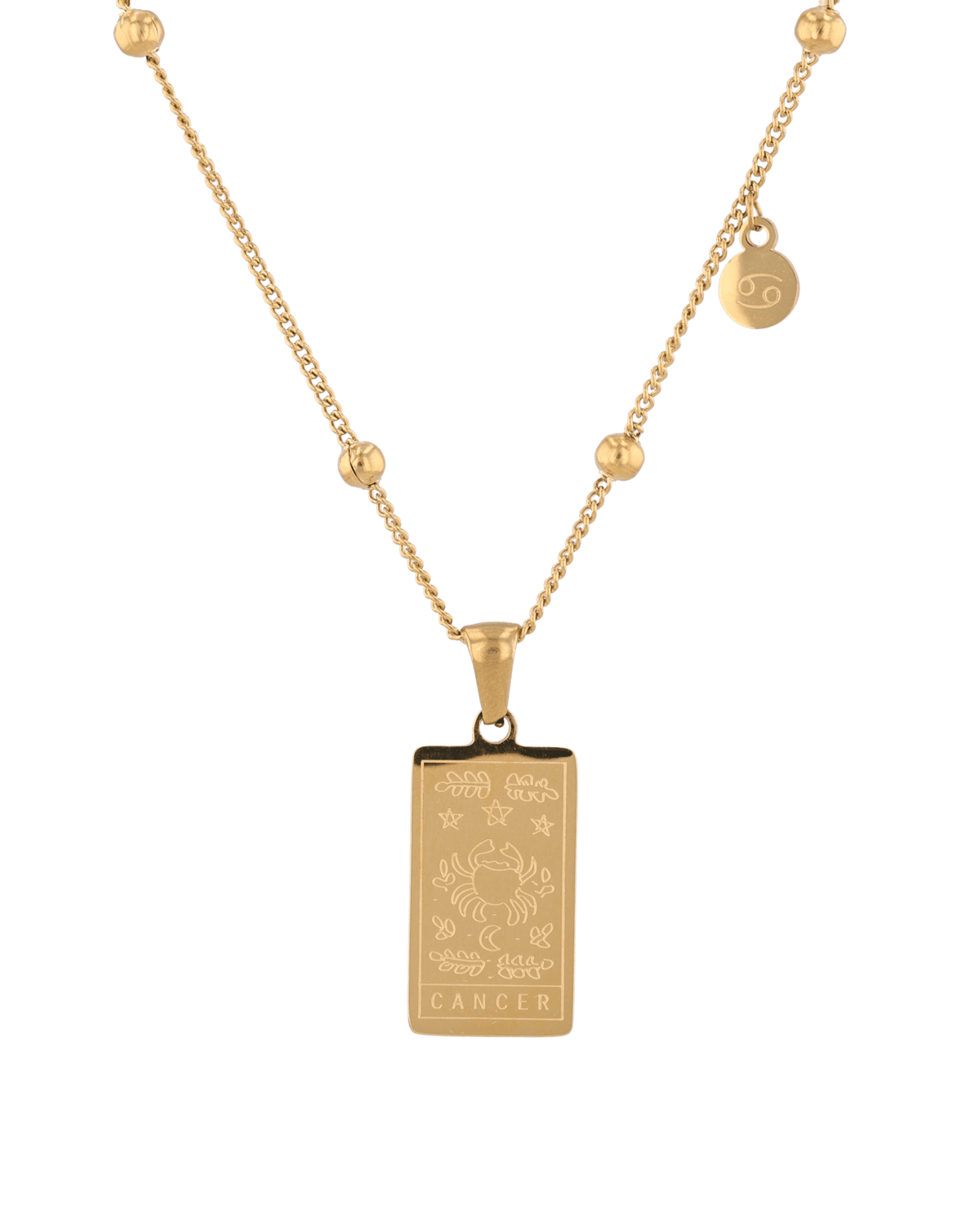 Image of Necklaces. Product name - Cancer Gold Zodiac Tag Necklace in colour by brand - LAVANA