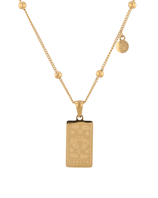 Image of Necklaces. Product name - Cancer Gold Zodiac Tag Necklace in colour by brand - LAVANA