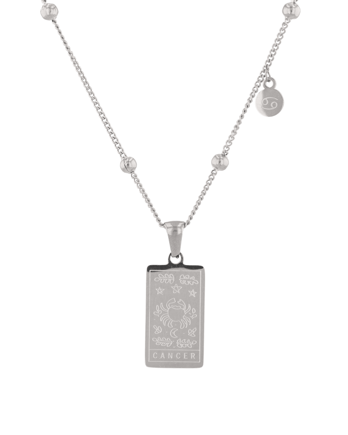 Image of Necklaces. Product name - Cancer Silver Zodiac Tag Necklace in colour by brand - LAVANA