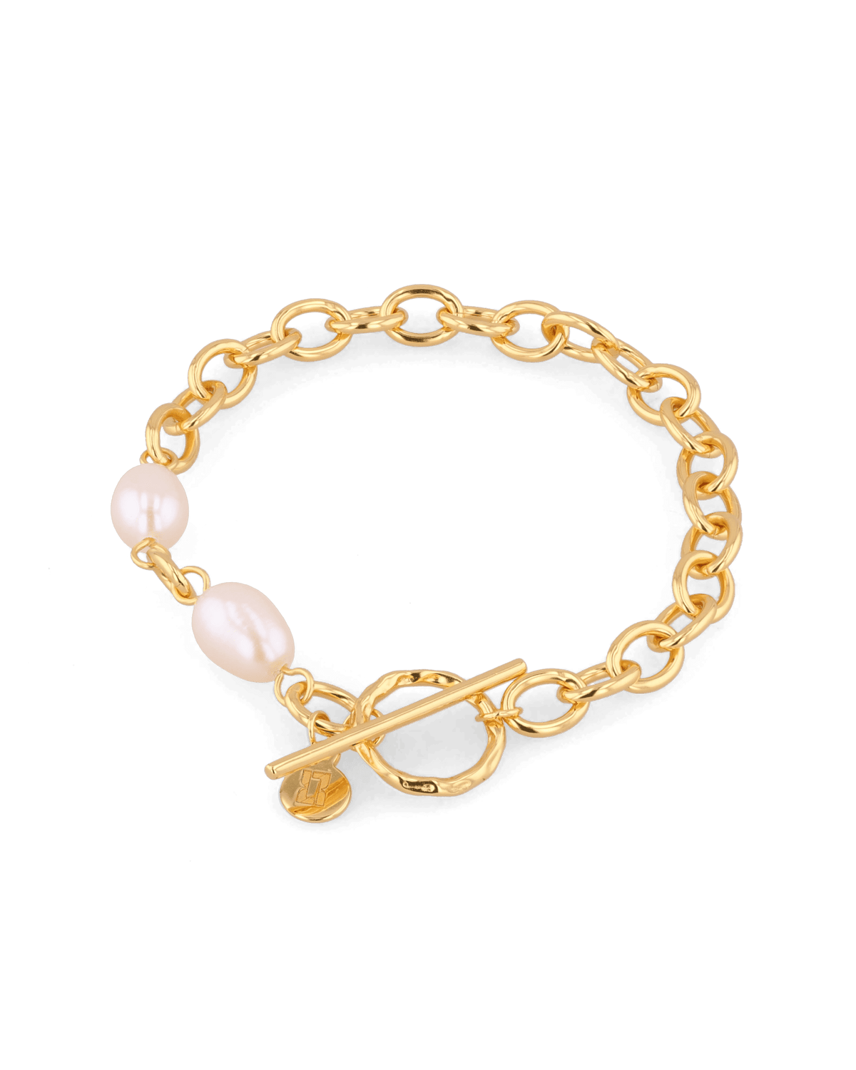 Image of Bracelets. Product name - Cannes Gold Pearl T-Bar Bracelet in colour by brand - LAVANA