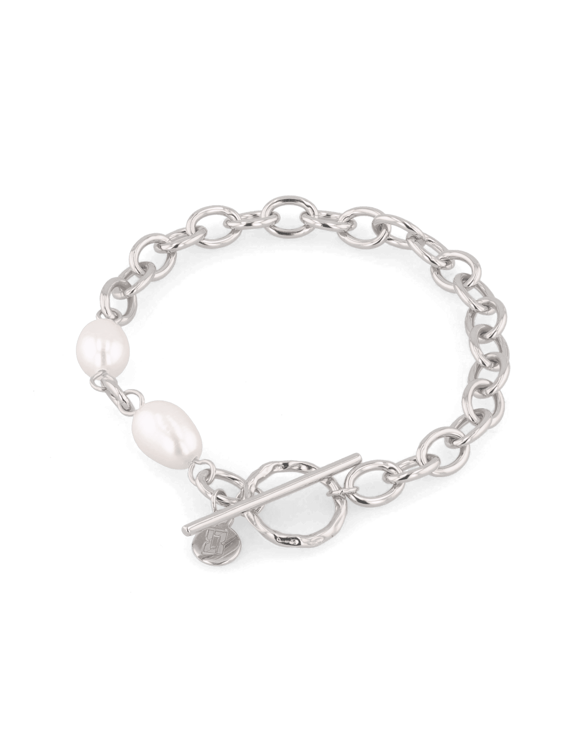 Image of Bracelets. Product name - Cannes Silver Pearl T-Bar Bracelet in colour by brand - LAVANA