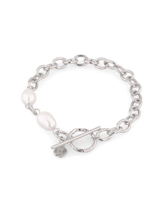 Image of Bracelets. Product name - Cannes Silver Pearl T-Bar Bracelet in colour by brand - LAVANA