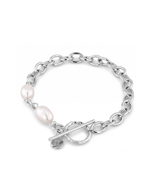 Image of Bracelets. Product name - Cannes Silver Pearl T-Bar Bracelet in colour by brand - LAVANA