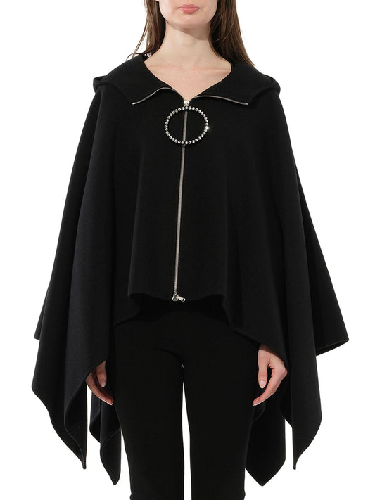 Image of a model wearing Outerwear. Productname: PUCCI Cape With Zip in BLACK colour by brand - PUCCI