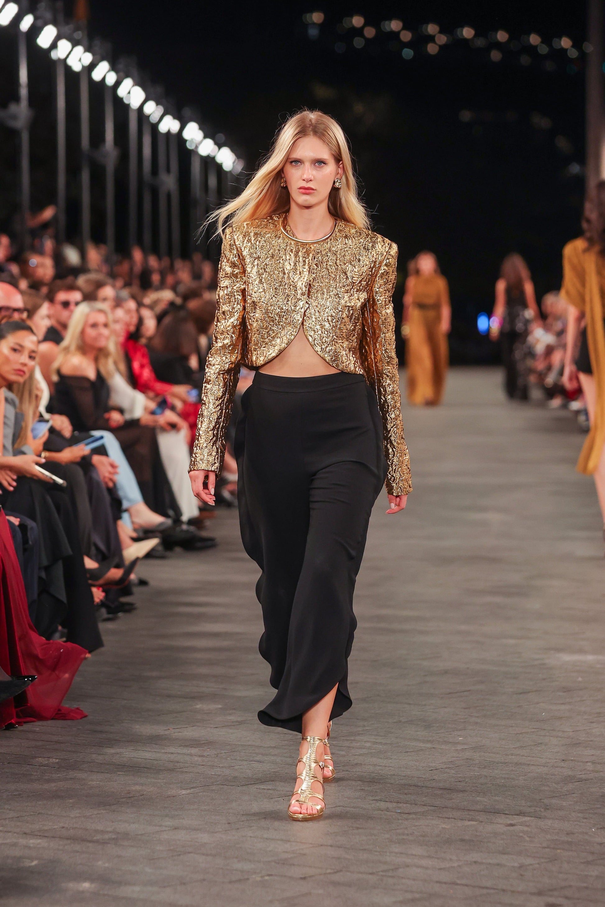 Image of Coats & Jackets. Product name - Italian Gold Crop Jacket in Print colour by brand - Carla Zampatti