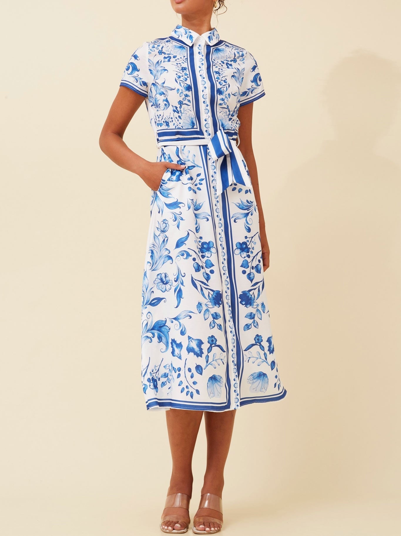 Caroline K Morgan Pty Ltd CAROLINE K MORGAN BORDER PRINT SHIRT DRESS (Blue)