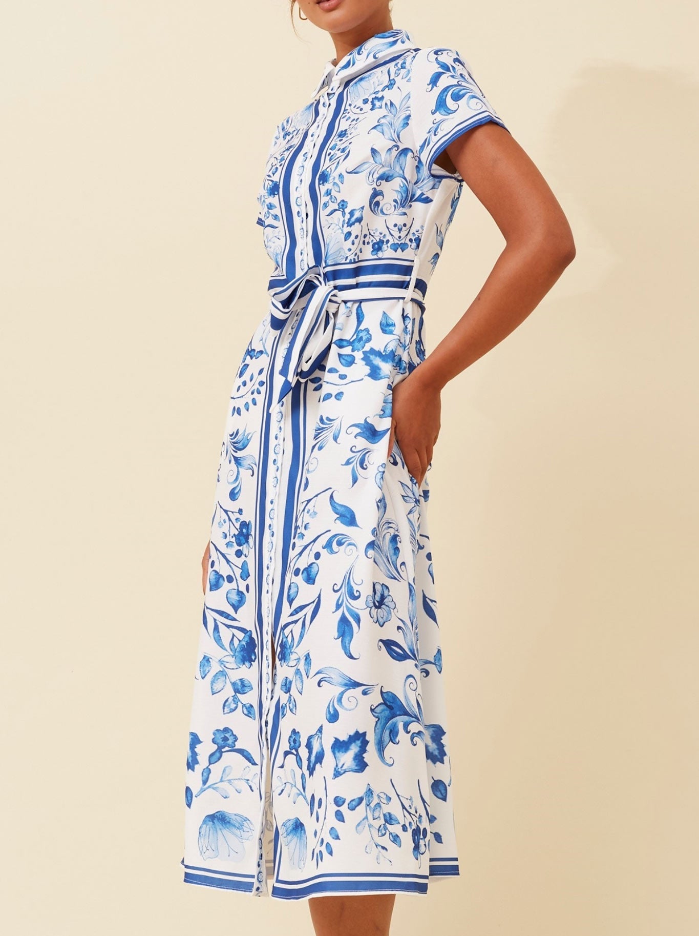 Caroline K Morgan Pty Ltd CAROLINE K MORGAN BORDER PRINT SHIRT DRESS (Blue)