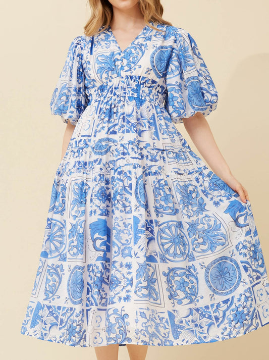 Image of Dresses. Productname: Caroline K Morgan Printed Midi Dress in Blue colour by brand - Caroline K Morgan Pty Ltd