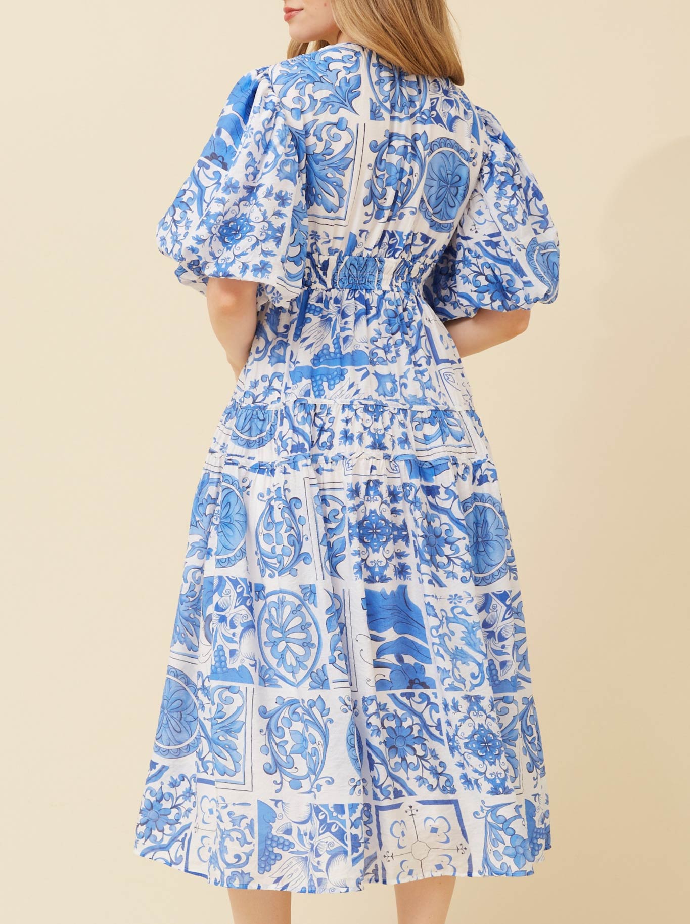 Caroline K Morgan Printed Midi Dress (Blue)