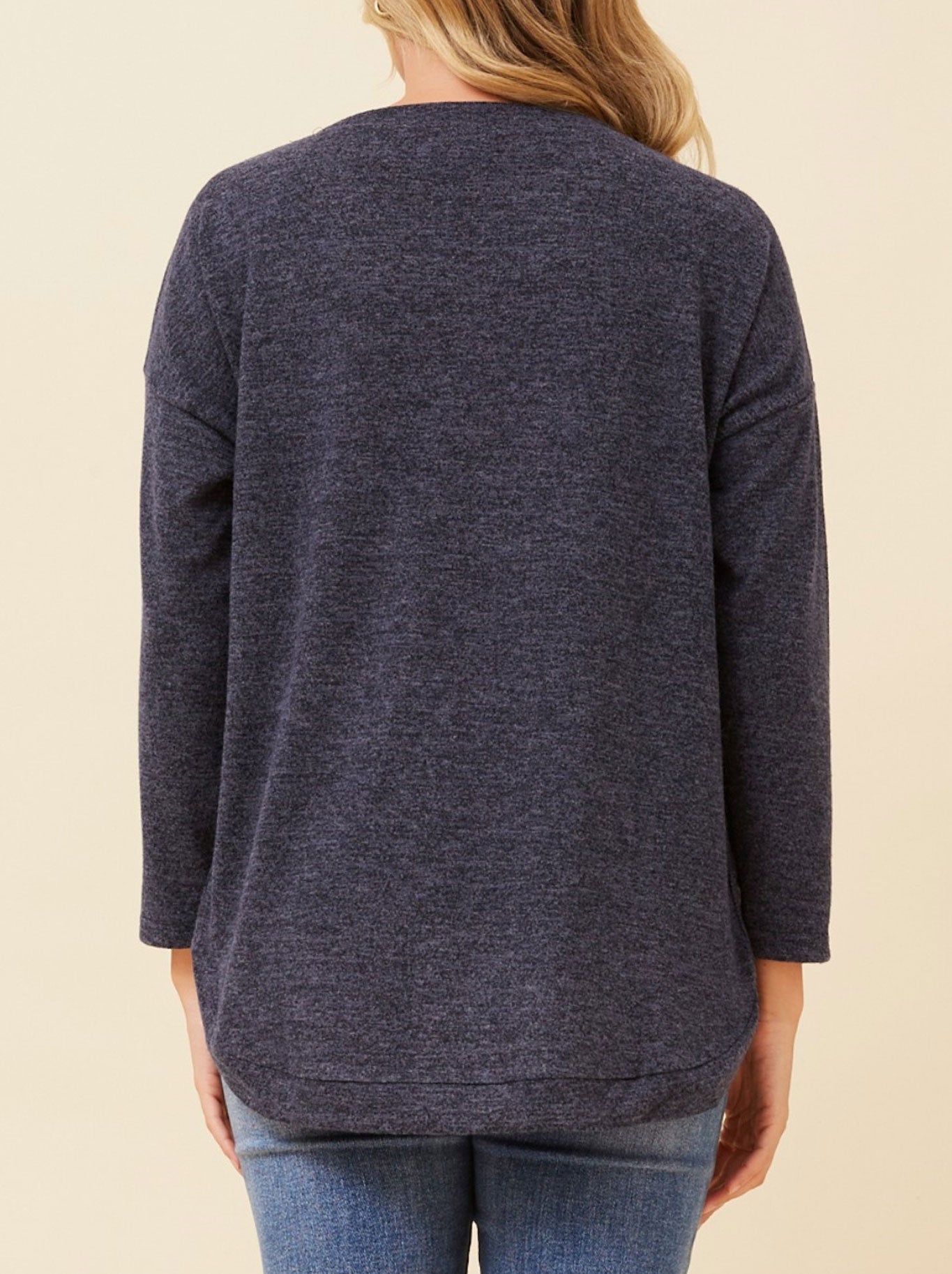 Caroline K Morgan Pty Ltd CAROLINE K MORGAN BUTTON DETAIL CURVED HEM TOP (Navy A)