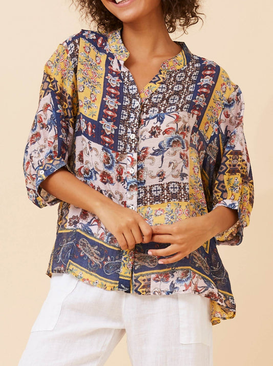 Image of Shirts. Productname: CAROLINE K MORGAN FLORAL SHIRT WITH BACK BUTTONS in Navy Floral colour by brand - Caroline K Morgan Pty Ltd