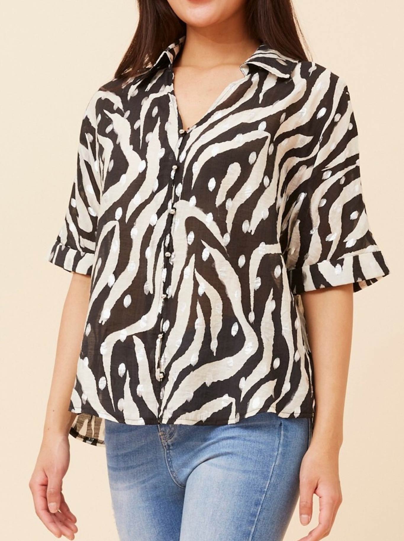 Caroline K Morgan Animal Print Top With Foil (Black)