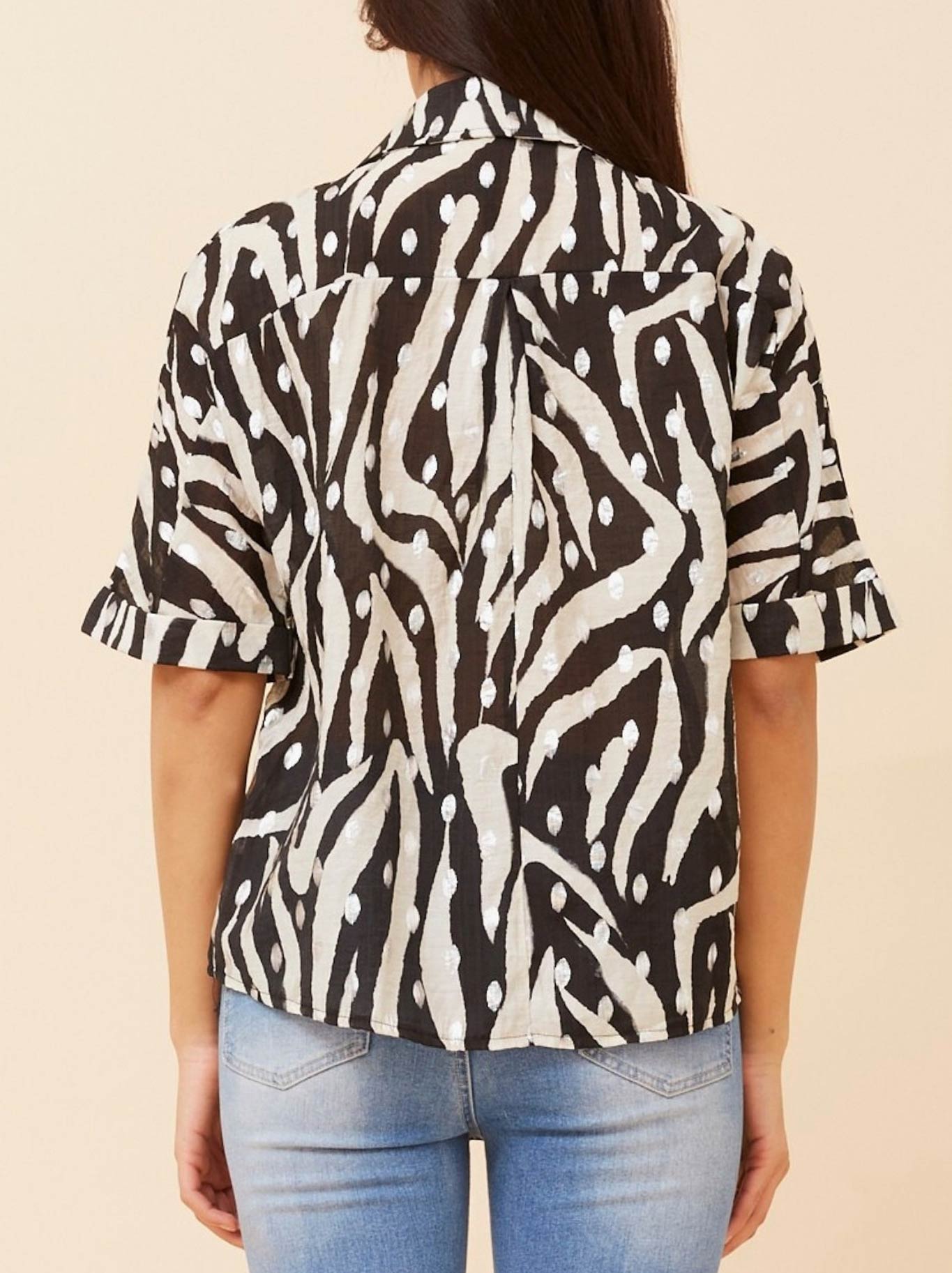 Caroline K Morgan Animal Print Top With Foil (Black)
