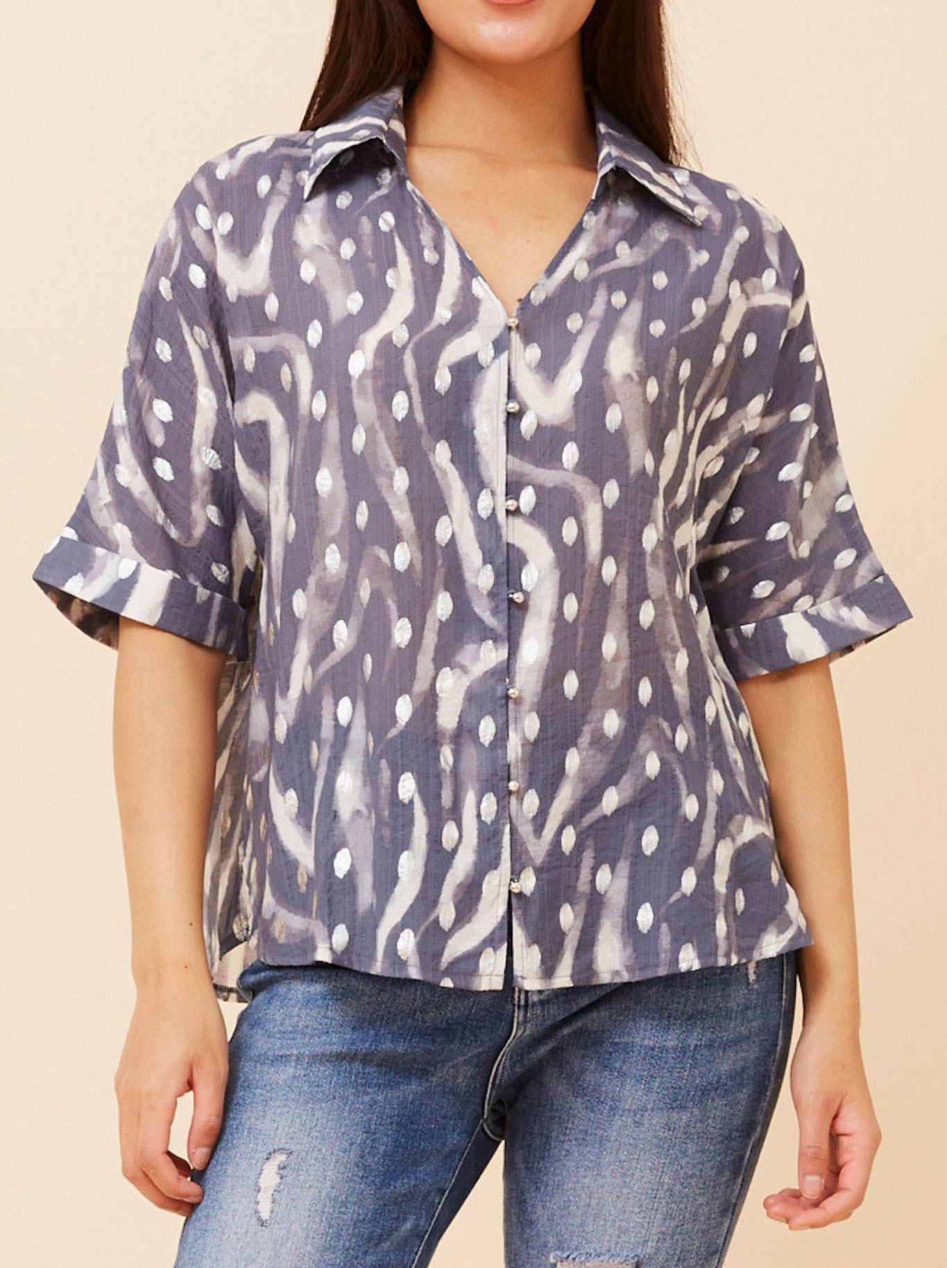 Caroline K Morgan Animal Print Top With Foil (Black)