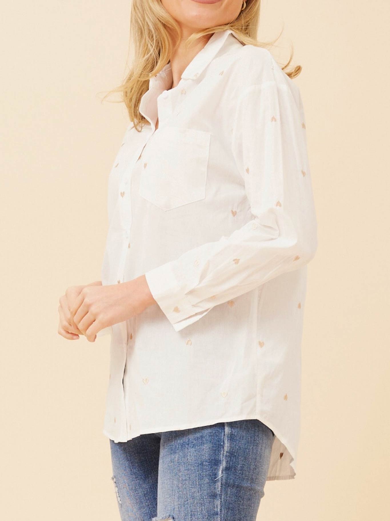 Caroline K Morgan Pty Ltd CAROLINE K MORGAN EMBROIDERED HEART SHIRT (White)