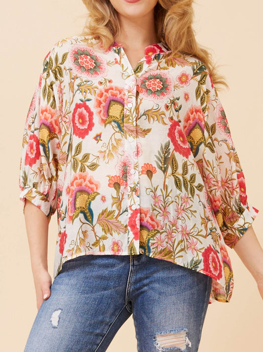 Image of Shirts. Productname: Caroline K Morgan 3/4 Sleeve Shirt With Back Buttons in Pink colour by brand - Caroline K Morgan Pty Ltd