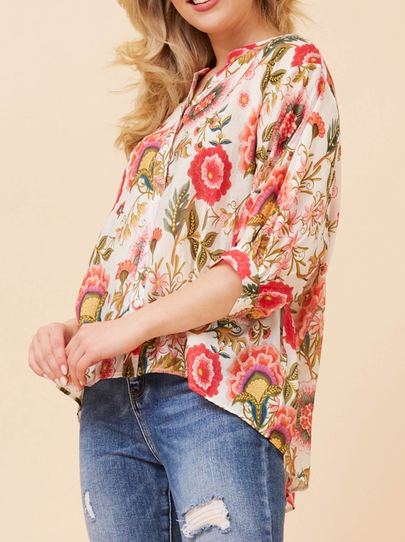 Caroline K Morgan 3/4 Sleeve Shirt With Back Buttons (Pink)