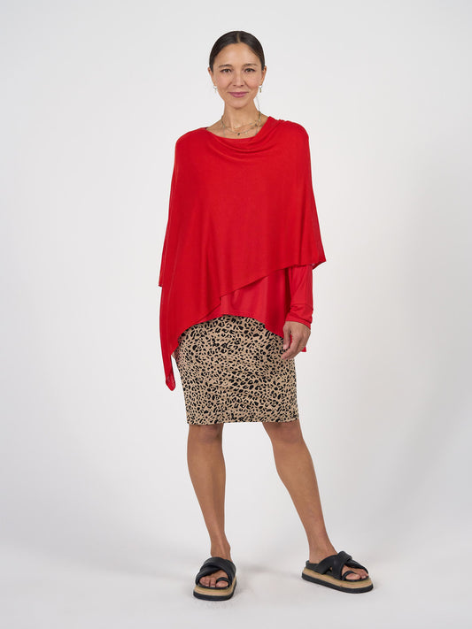 Lou Lou Carrie Cashmere & Bamboo Knit Poncho (Fiery Red)