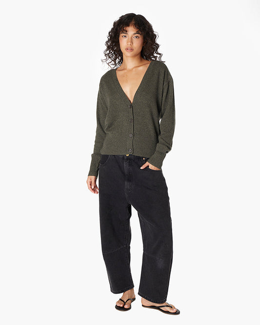 Cashmere V Neck Cardigan (Moss)