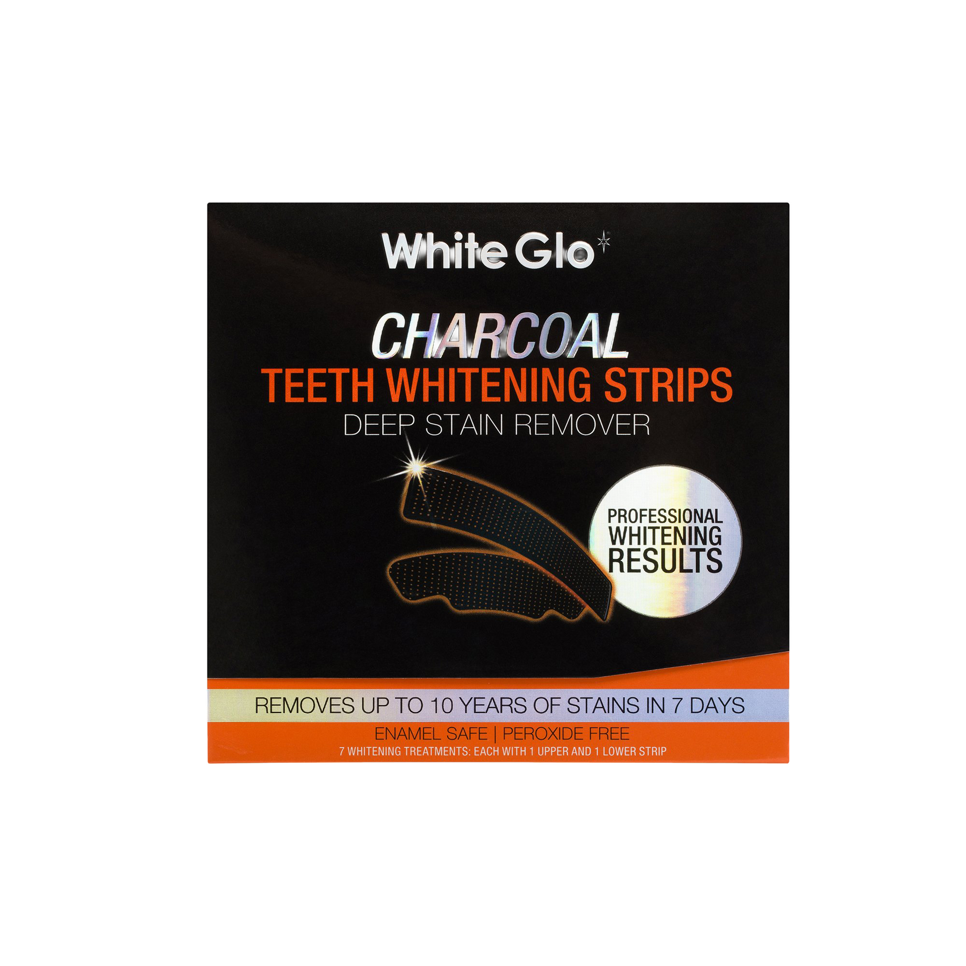 Image of Teeth Whiteners. Product name - Activated Charcoal Deep Stain Remover Whitening Strips in colour by brand - White Glo