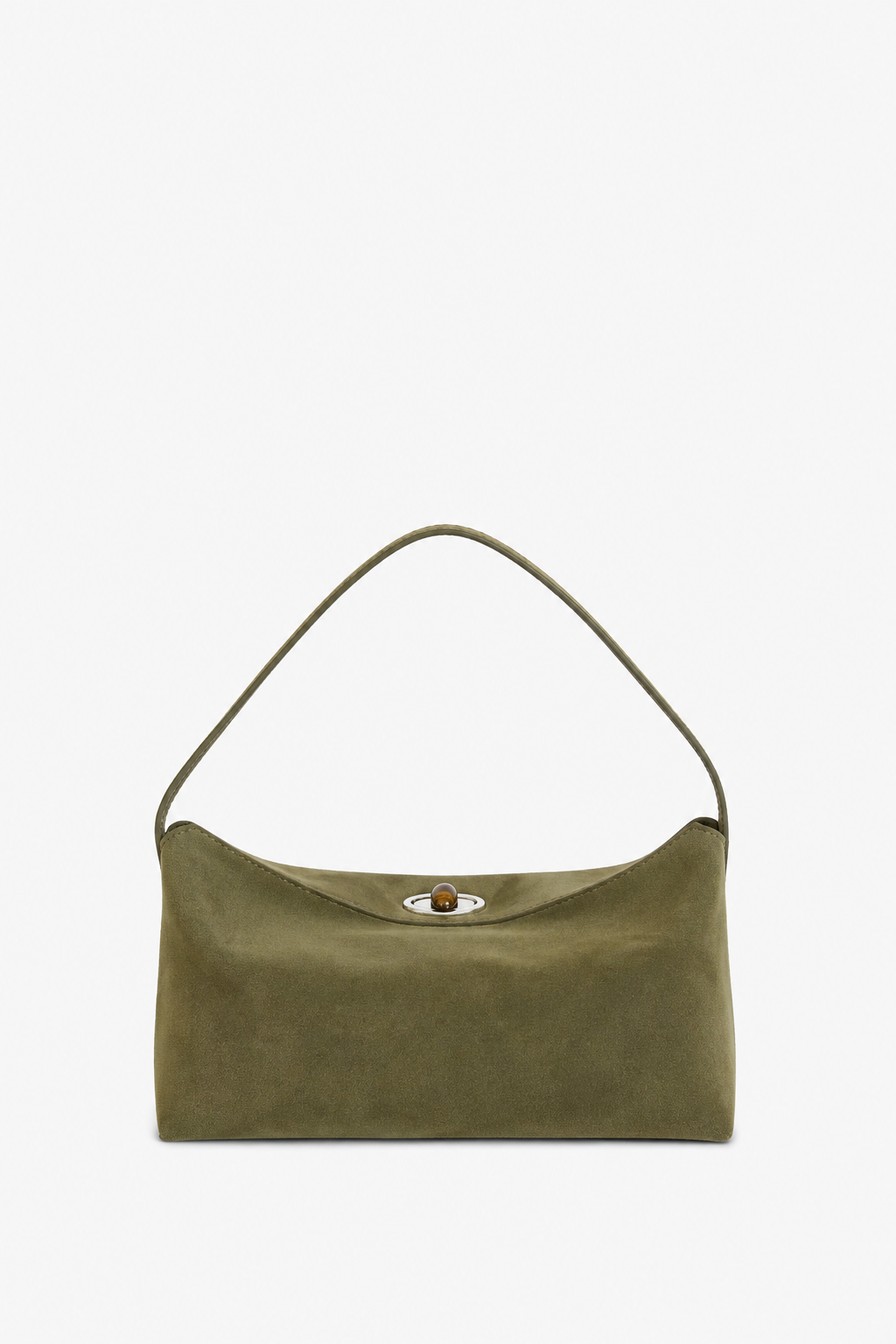 Image of Bags. Product name - Doba Quartz Turnlock Suede Shoulder Bag in Kombu colour by brand - CHRISTOPHER ESBER