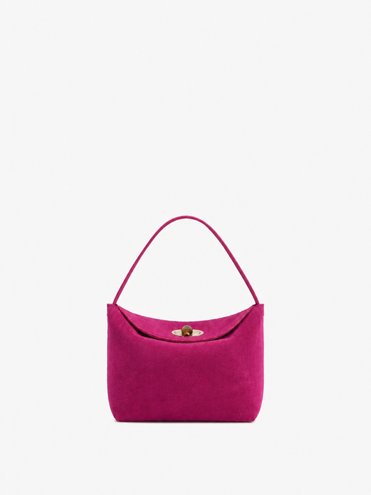 Image of Bags. Product name - Turnlock Suede Mini Bag in Fuchsia colour by brand - CHRISTOPHER ESBER