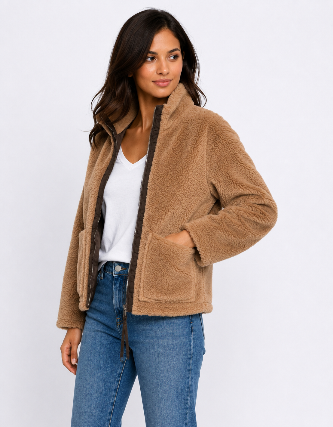 132 Fashion Layla Teddy Fleece Jacket (Tan)