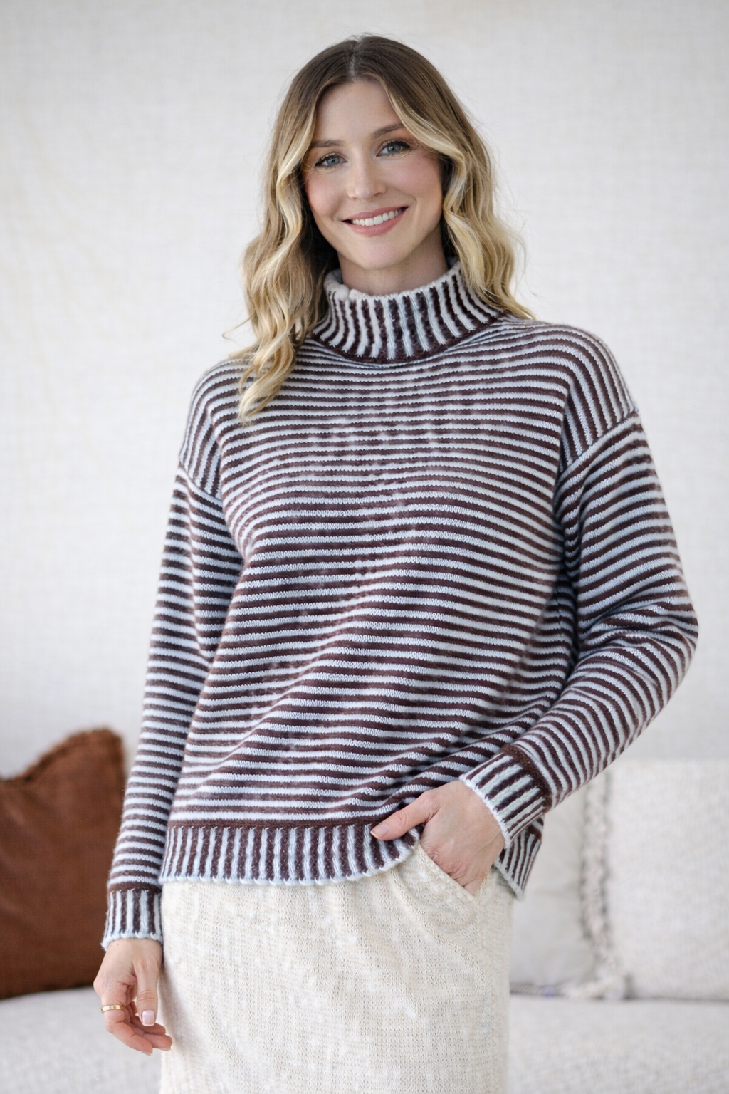 132 Fashion Billie Stripe Knit (Chocolate/Powder Blue)