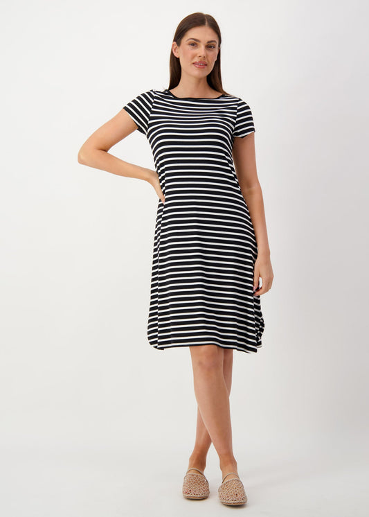 Lou Lou Cher Bamboo Short Sleeve T-Shirt Dress (Black & White Stripe)