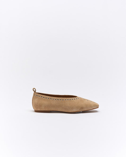 Image of Shoes. Productname: Chiara Leather Ballet in Camel Suede colour by brand - Walnut Melbourne