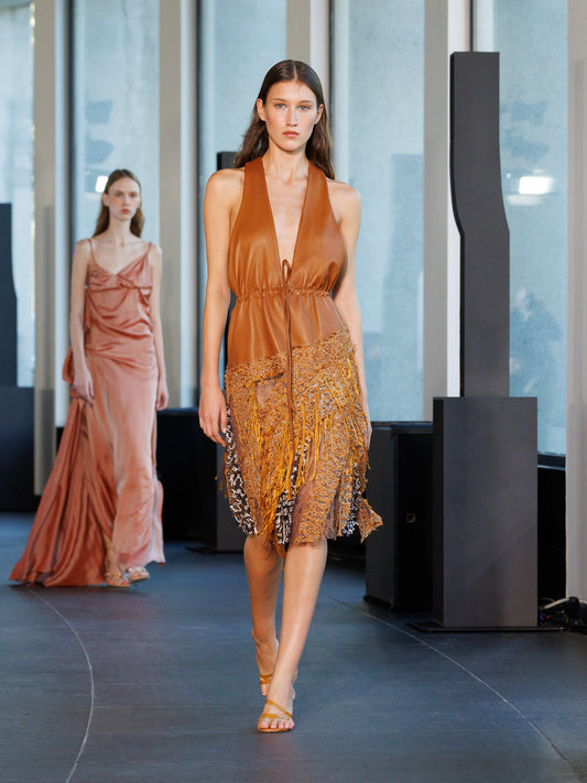 Image of Dresses. Productname: Leather Fragmented Lace Dress in Dress colour by brand - Christopher Esber
