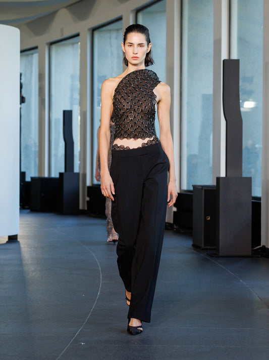 Image of a model wearing Tops. Productname: Ring Knit Top in Top colour by brand - Christopher Esber
