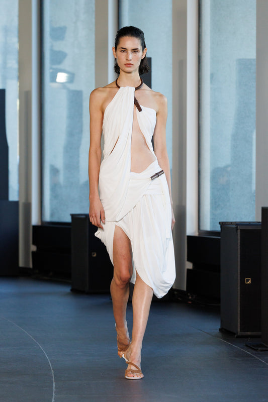 Image of Dresses. Product name - Chime Necklace Drape Dress in White colour by brand - CHRISTOPHER ESBER