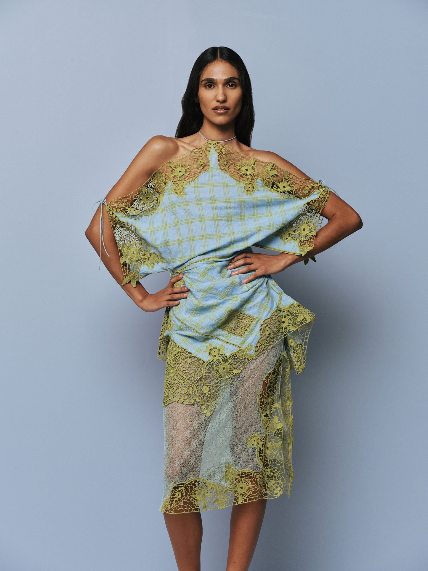 CHRISTOPHER ESBER Embroidered Handkerchief Envelope Dress (Check)