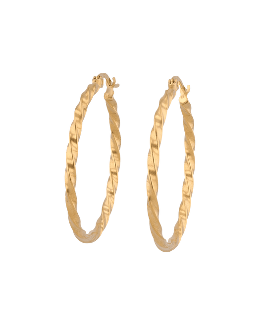 Image of Earrings. Product name - Cleo Textured Gold Hoop Earrings in colour by brand - LAVANA