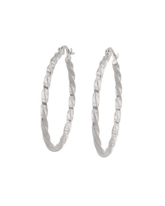Image of Earrings. Product name - Cleo Textured Silver Hoop Earrings in colour by brand - LAVANA