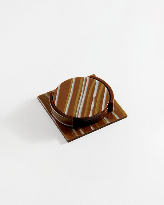 Image of Artwork. Product name - Coaster Set Brown Stripe in colour by brand - Aeyre